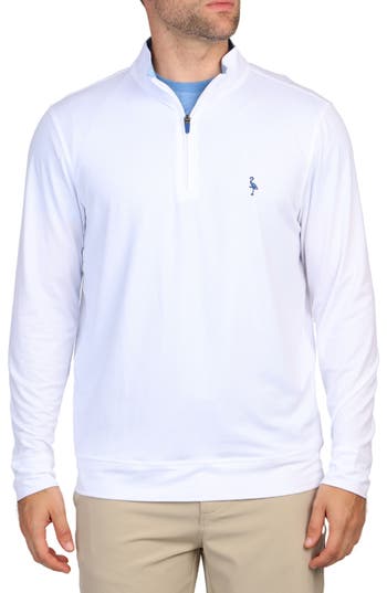 Tailorbyrd Mélange Mesh Performance Quarter Zip Pullover In White