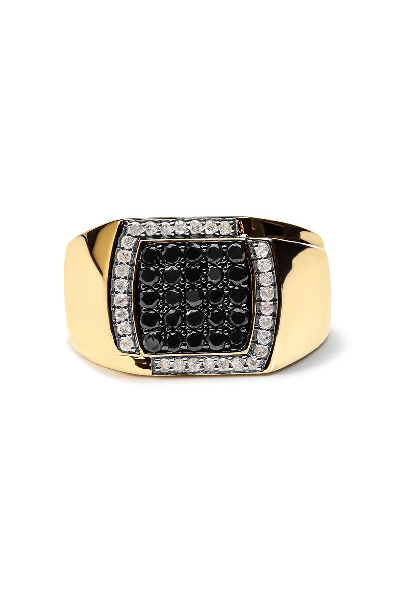 Men's 10K Yellow Gold 1.00 Cttw Cushion Cluster Black and White Diamond Statement Ring, Main, color, Yellow