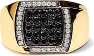 Haus of Brilliance Men's 10K Yellow Gold 1.00 Cttw Cushion Cluster Black and White Diamond Statement Ring