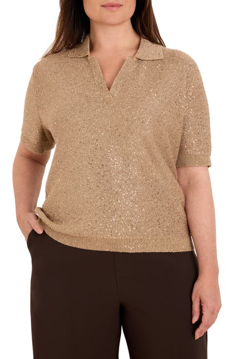 Anytime Sequin Polo Sweater
