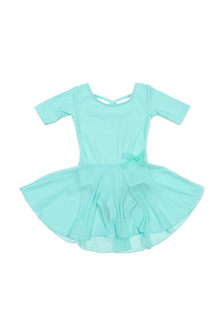 Girls Short Sleeve Skirted Leotard, Main, color, Aqua