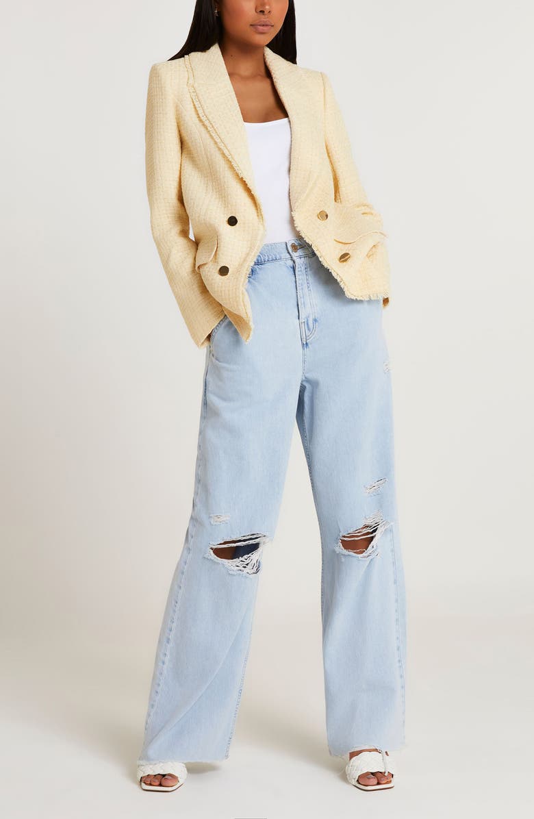 River Island Edge to Edge Double Breasted Boucle Blazer, Alternate, color,