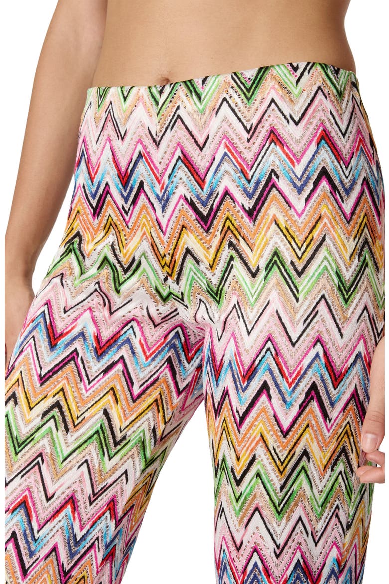 Flared Pants In Stretch Viscose With Lace Pattern And Zigzag Motif, Alternate, color, Multicoloured