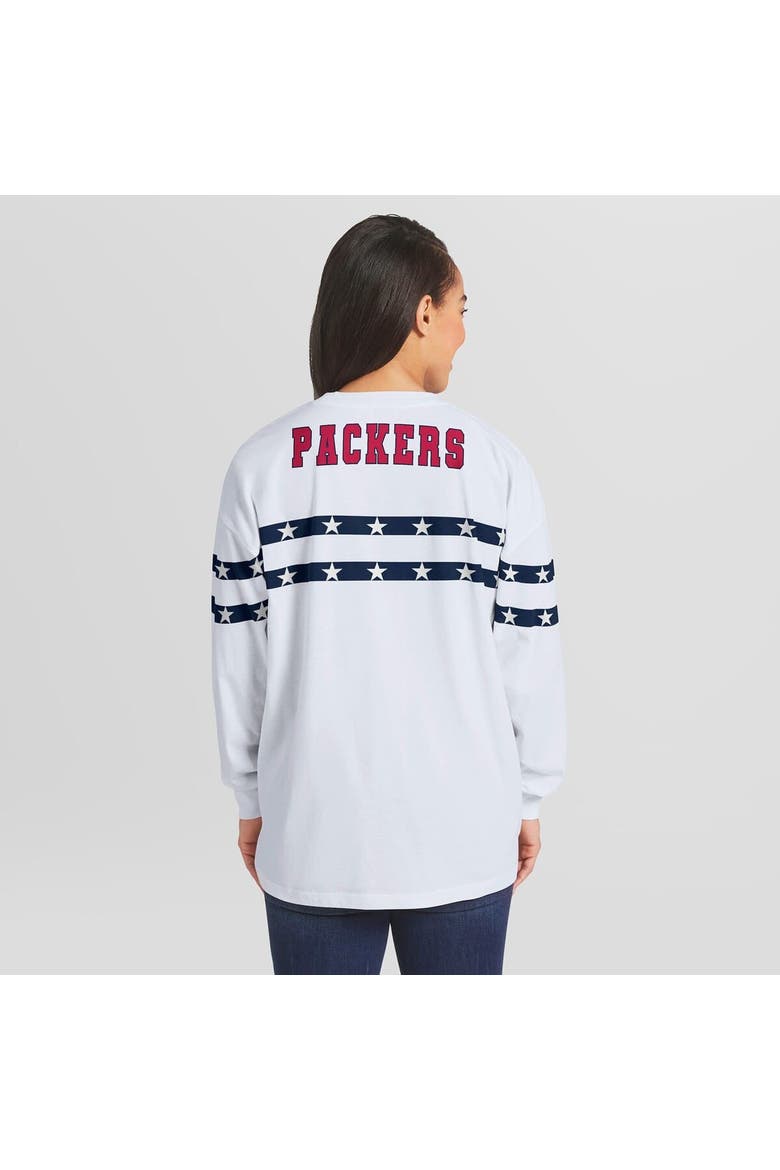 Women's WEAR by Erin Andrews  White Green Bay Packers Americana Stripe Long Sleeve T-Shirt, Alternate, color, White