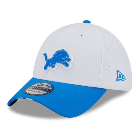 Men's New Era  White/Blue Detroit Lions 2025 NFL Training Camp 39THIRTY Flex Hat