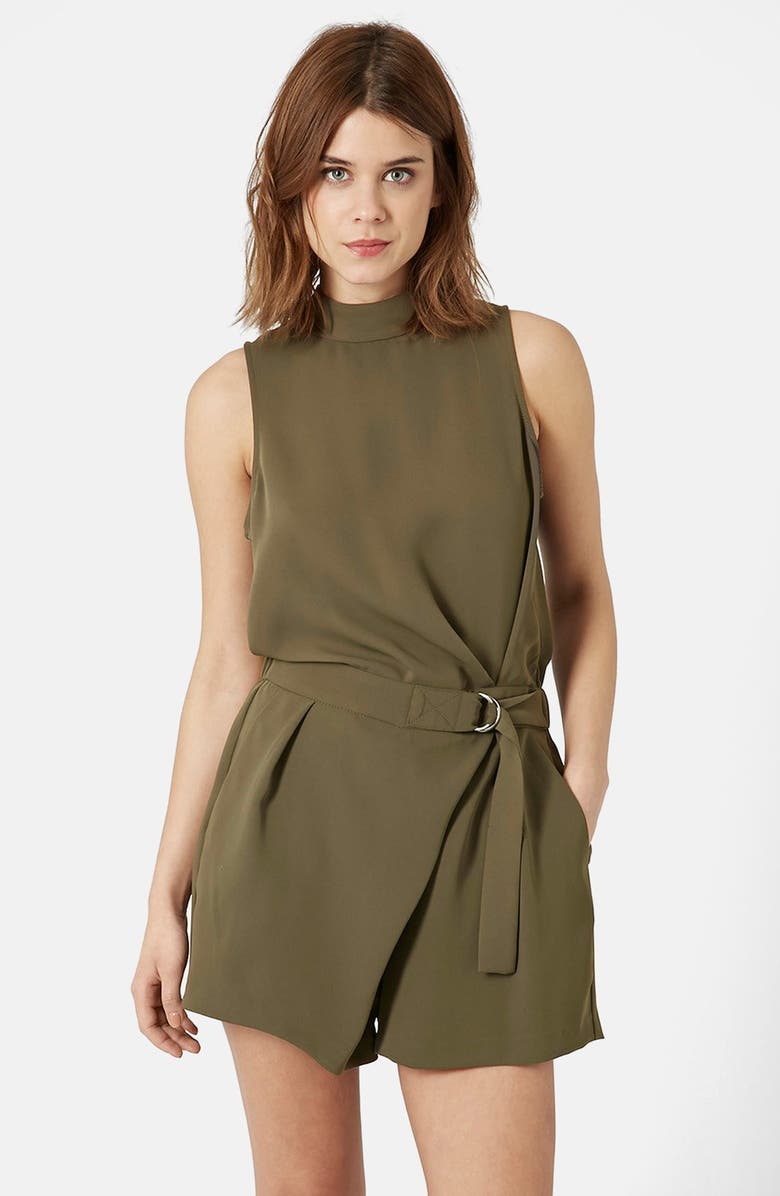 Topshop D-Ring High Neck Romper, Main, color, 