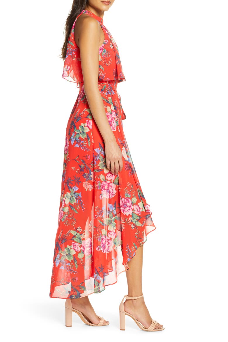 Popover Halter High/Low Chiffon Maxi Dress, Alternate, color, RED