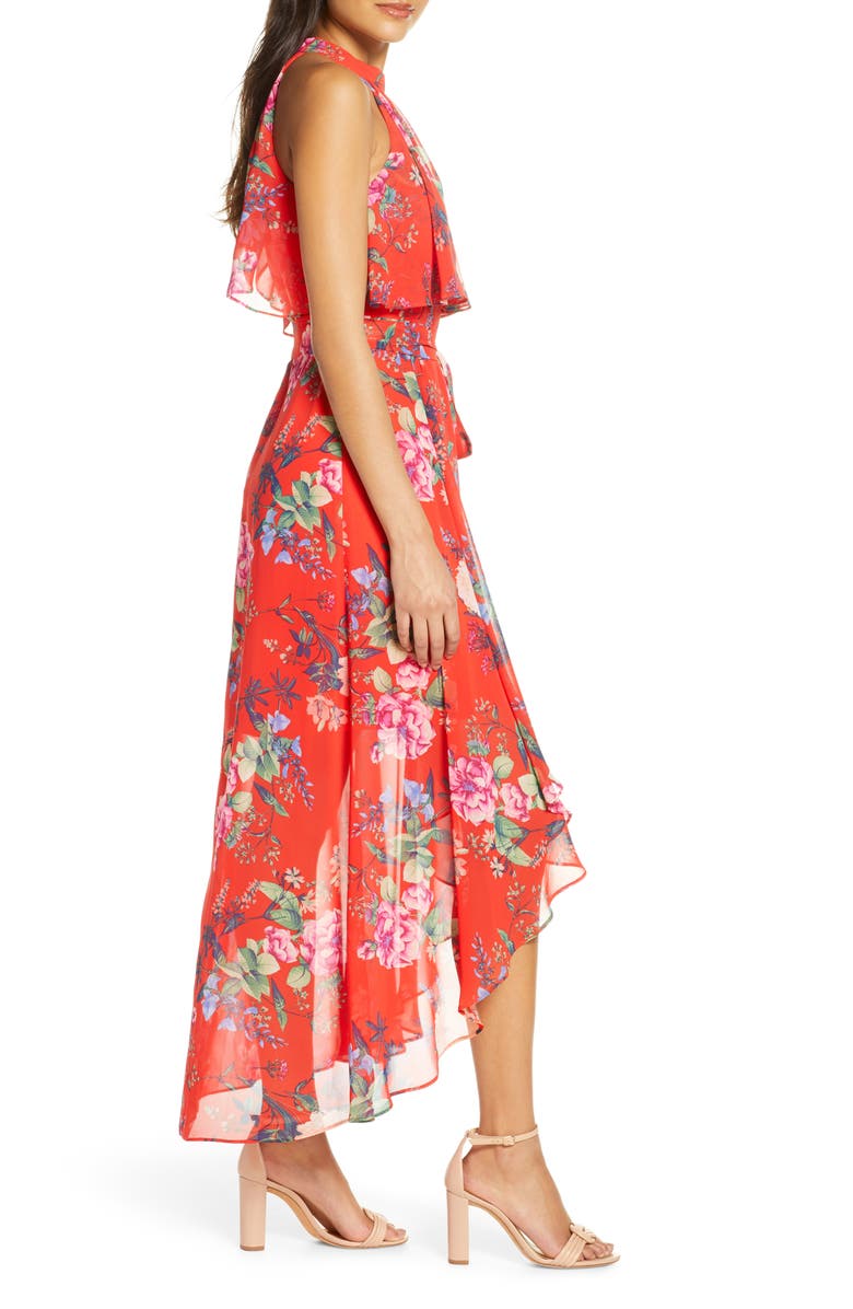 Eliza J Popover Halter High/Low Chiffon Maxi Dress, Alternate, color, 