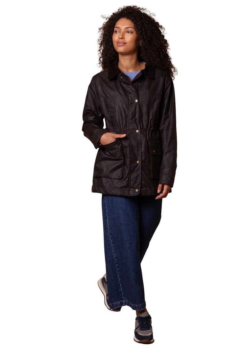 British Waxed Cotton Zip Thru Jacket, Alternate, color, Dark Brown