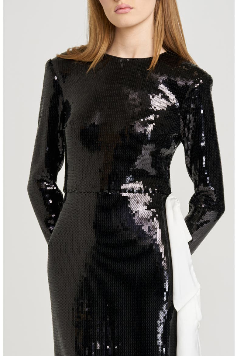Charlize Sequin Side Bow Long Sleeve Maxi Dress, Alternate, color, BLACK