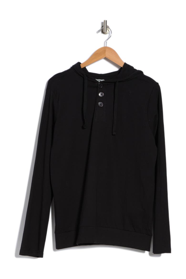 Long Sleeve Light Weight Hooded Henley, Main, color, BLACK