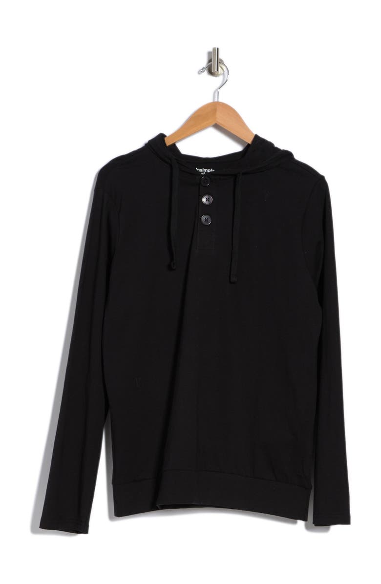 UNSIMPLY STITCHED Long Sleeve Light Weight Hooded Henley, Main, color, Black