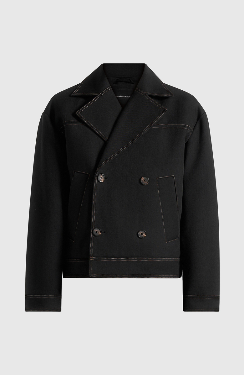 Manière De Voir Mika Unisex Tailored Double Breasted Jacket With Contrast Stitch, Main, color, Black