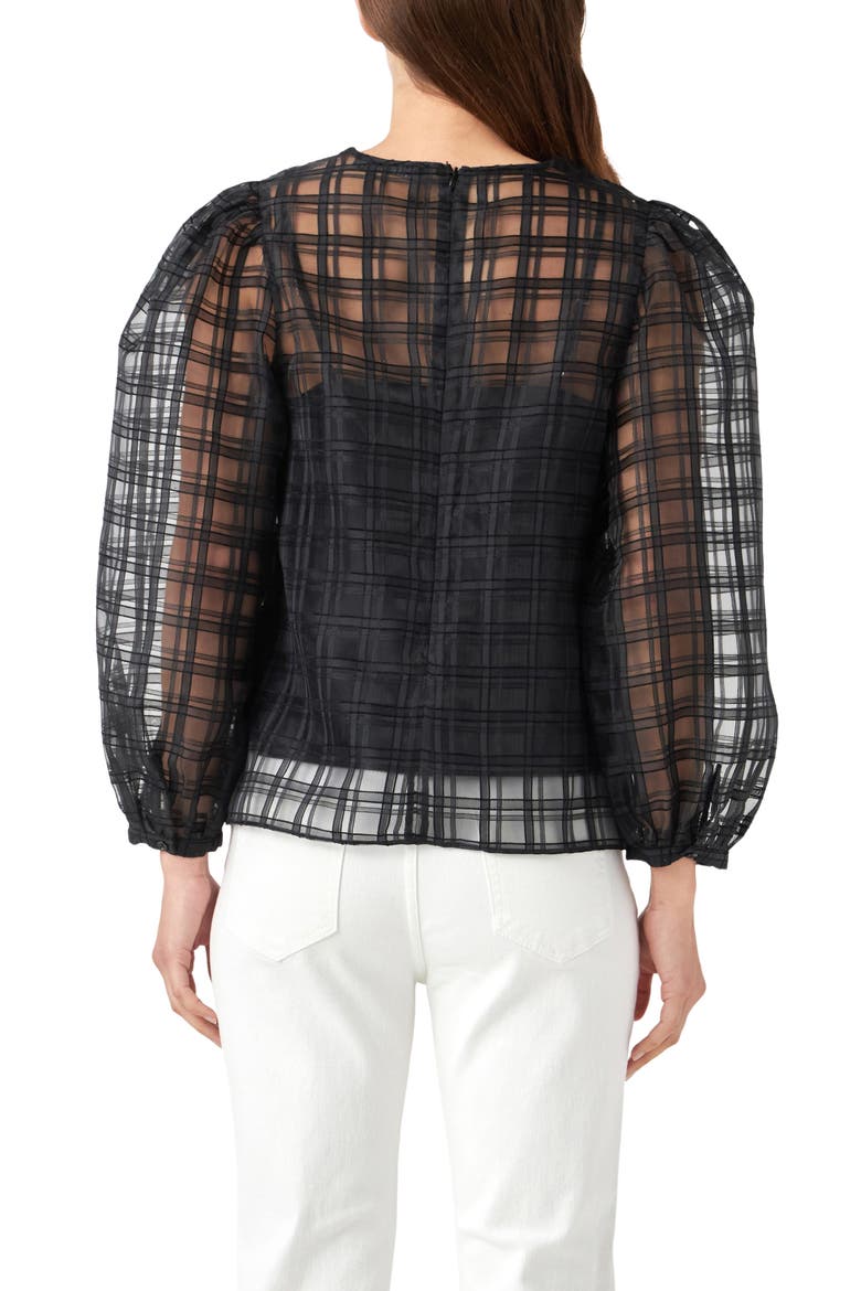 Plaid Organza Top, Alternate, color, BLACK