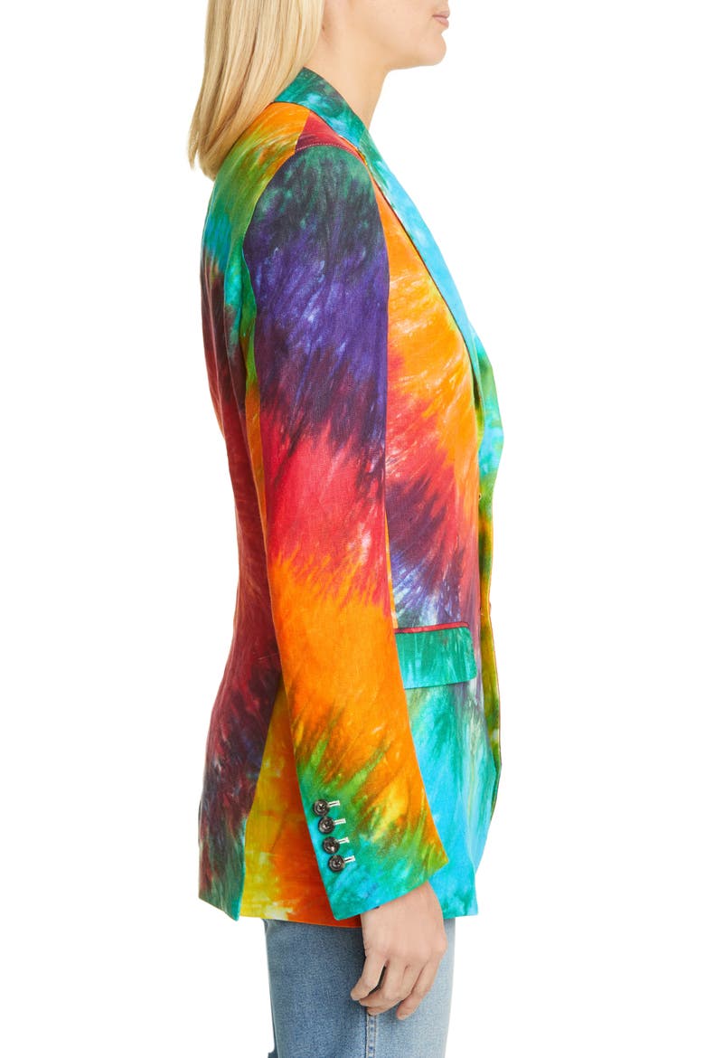 Tie Dye Linen Boyfriend Blazer, Alternate, color, RAINBOW TIE-DYE