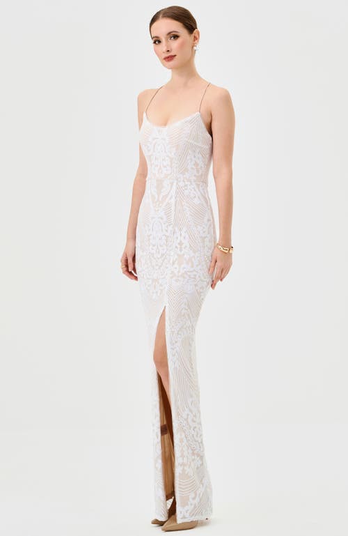 Bariano Sera Strappy Back Sequin Gown In White