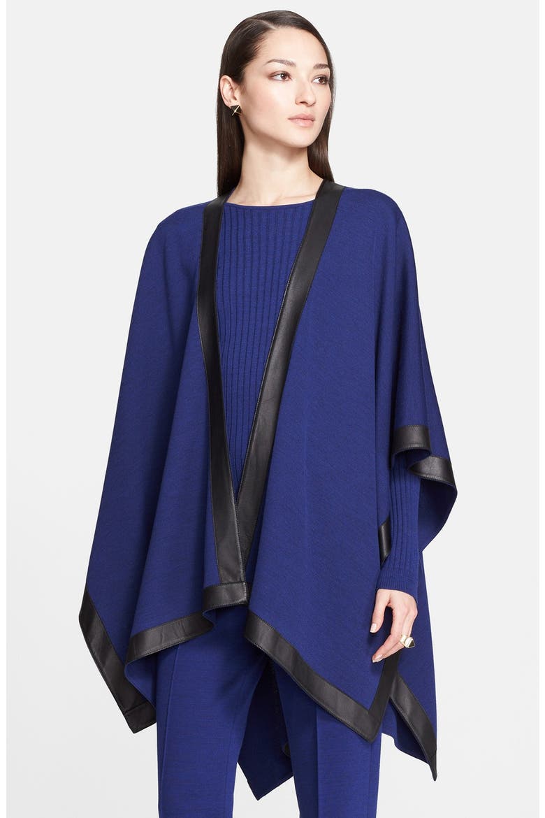 Leather Border Milano Knit Wrap, Main, color, VIVID DENIM/ CAVIAR