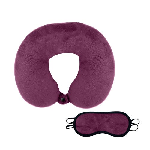 PURSONIC Memory Foam Travel Pillow with Sleep Mask in Purple 