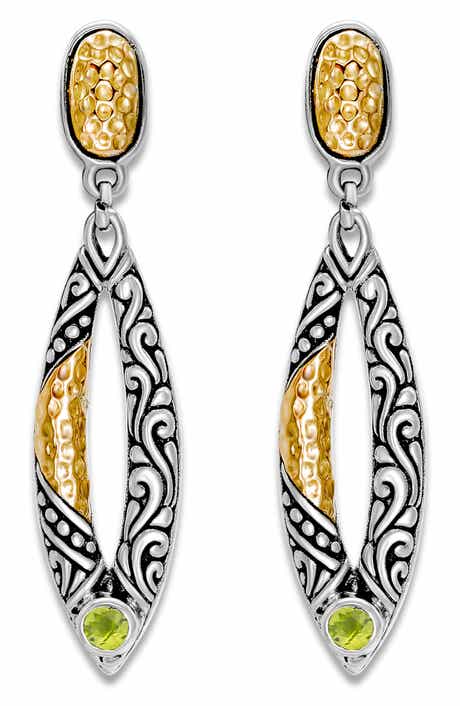 SAMUEL B. Sterling Silver &18K Gold Marquise Drop Earrings