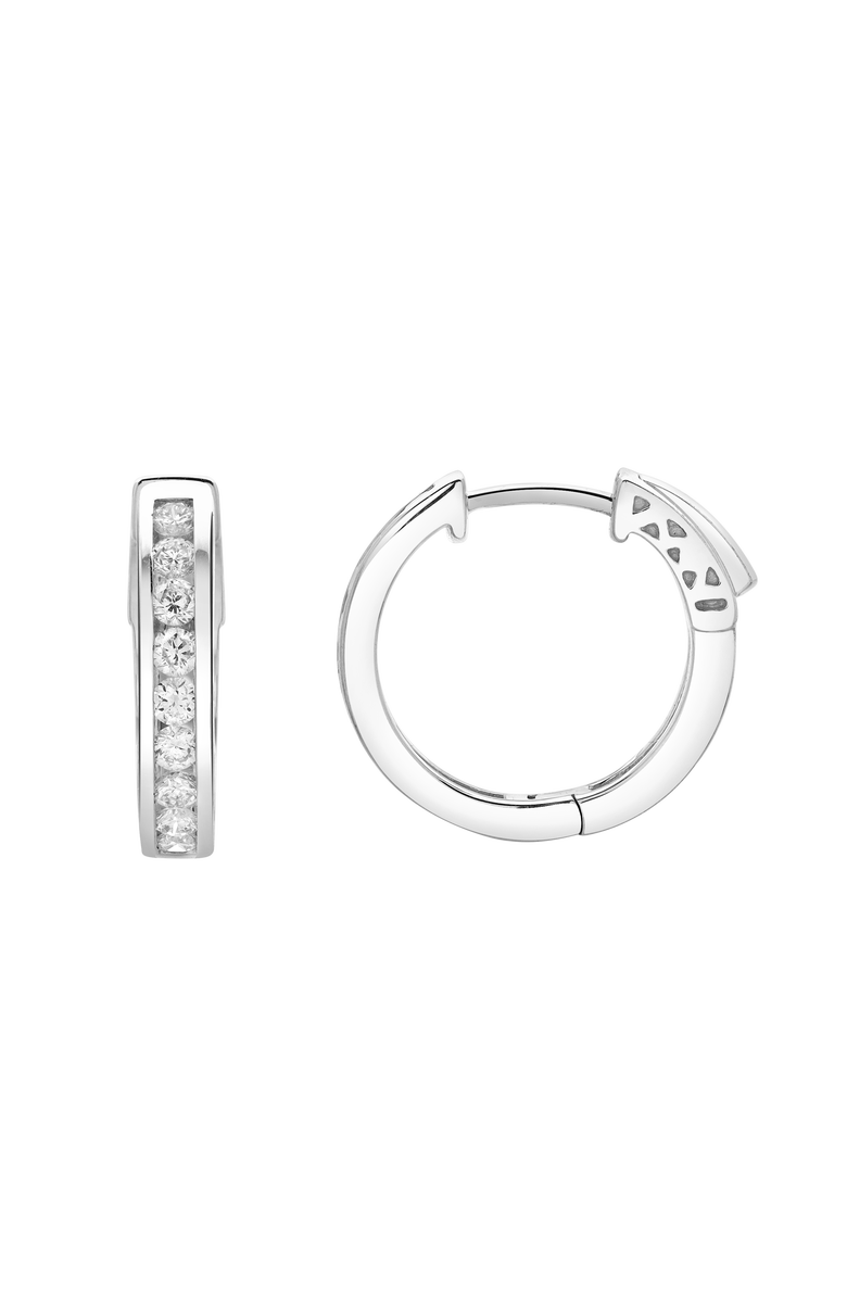 LuvMyJewelry Lunaflora Channel-Set Diamond Huggie Hoop Earrings in 14K Gold, Alternate, color, 14K White Gold