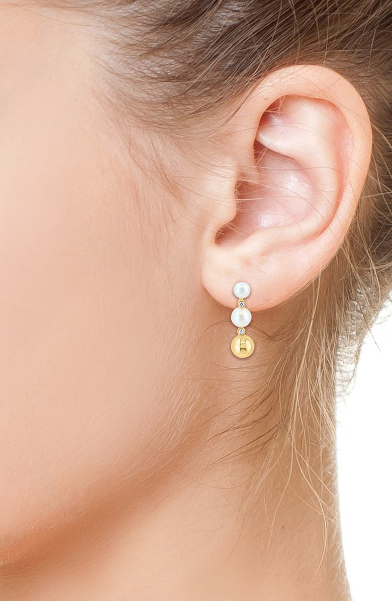 EFFY 14K Gold Ball & 4.5-5mm Freshwater Pearl with Diamond Drop Earrings - 0.04ct, Alternate, color, 