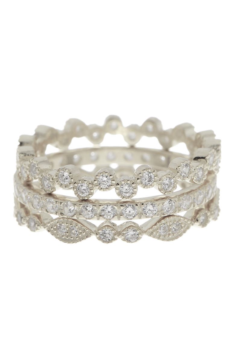 Sterling Forever Sterling Silver Cubic Zirconia Stackable Ring Set, Main, color,
