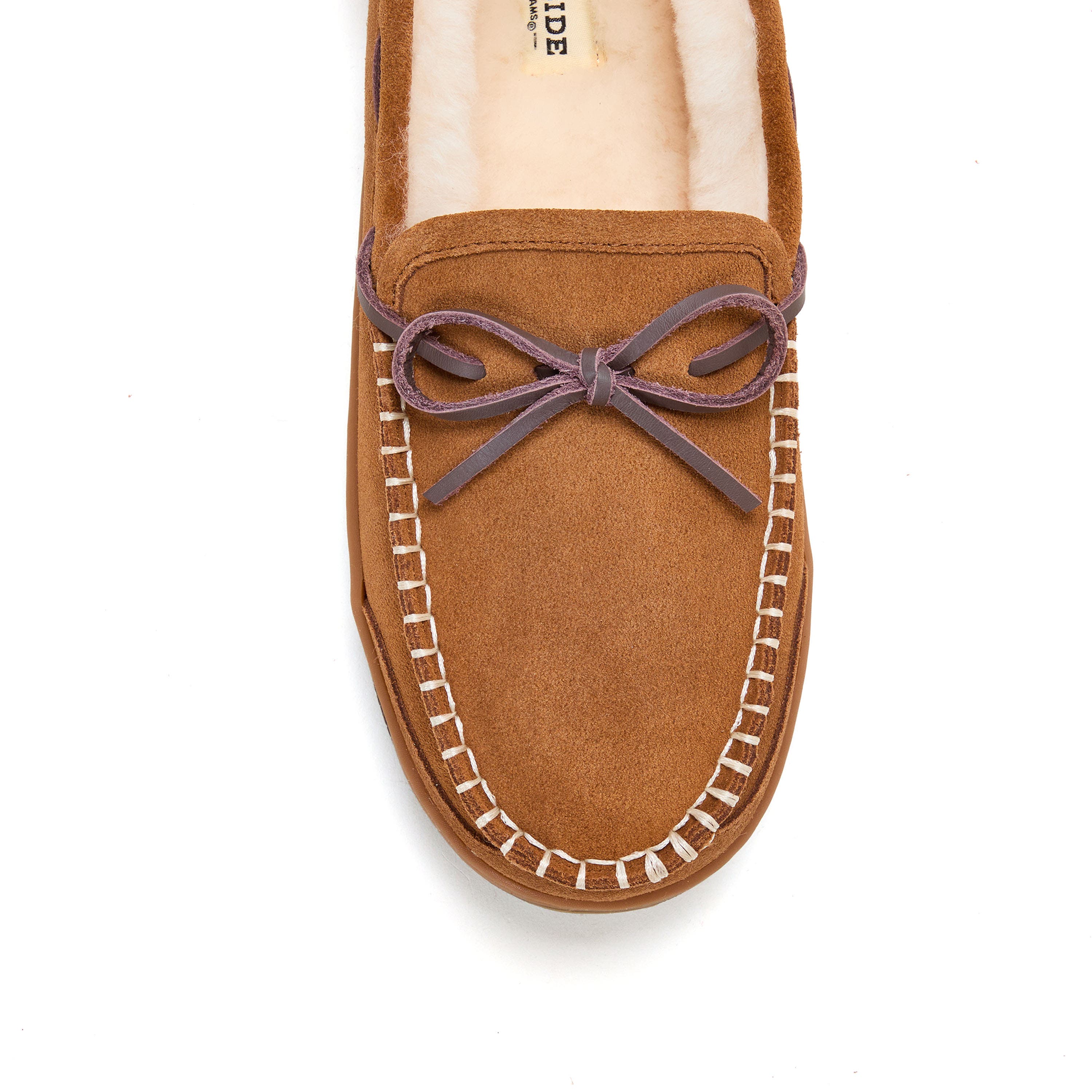 DEARFOAMS Fireside Forster Genuine Shearling Moccasin, Alternate, color, Chestnut