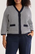 Adrianna Papell Frayed Trim Stripe Cardigan