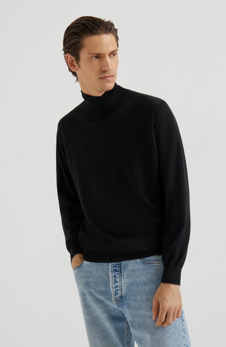 Brunello Cucinelli Cashmere and silk lightweight sweater, Alternate, color, Black