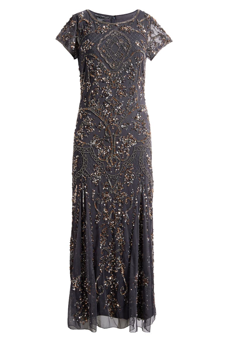 Beaded Mesh Midi Cocktail Dress, Alternate, color, JBS GREY 010