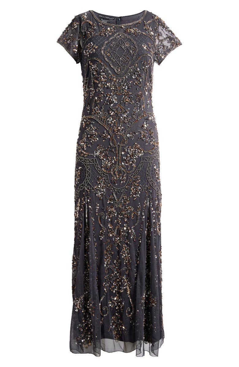 Pisarro Nights Beaded Mesh Midi Cocktail Dress, Main, color,