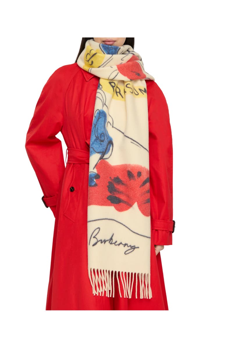 Burberry Watercolour EKD Cashmere Scarf, Alternate, color, Chalk White