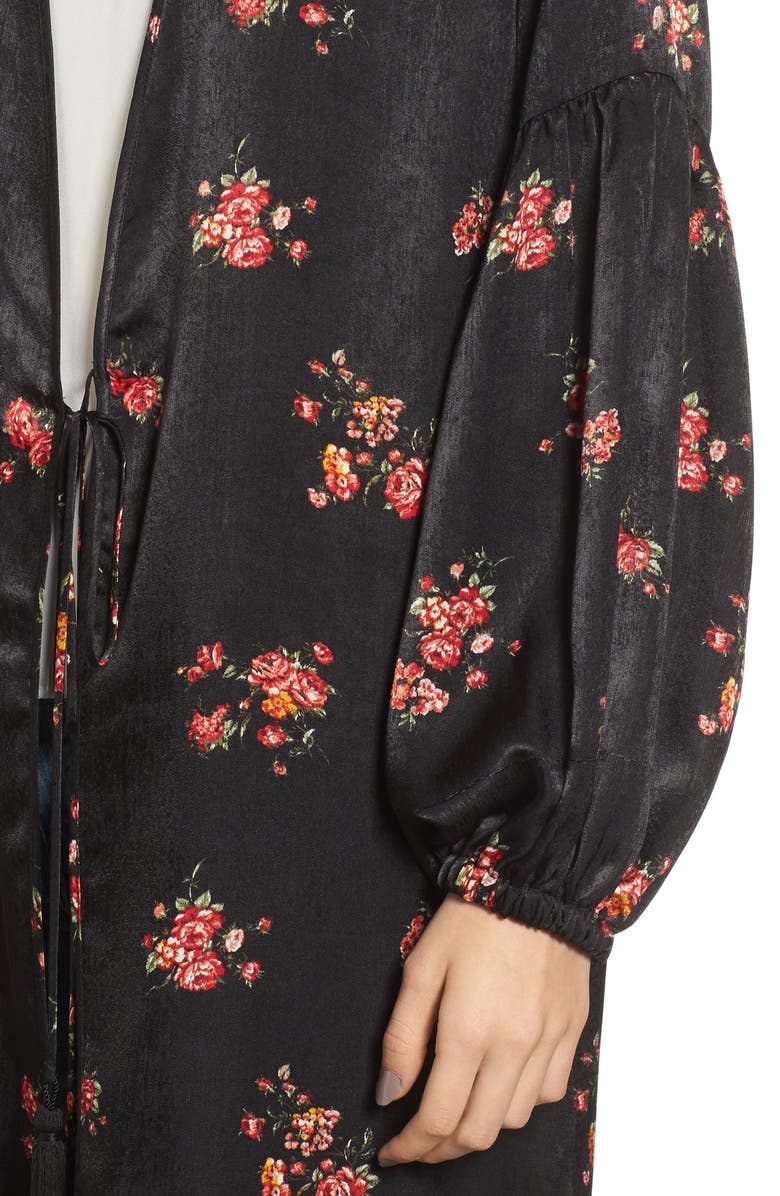 All in Favor Tie Front Floral Print Duster, Alternate, color,