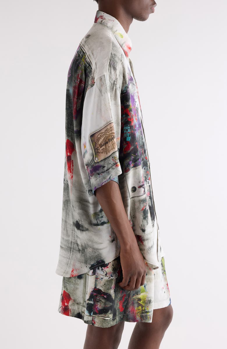Acne Studios Setar Paint Print Button-Up Shirt, Alternate, color, White Multicolor