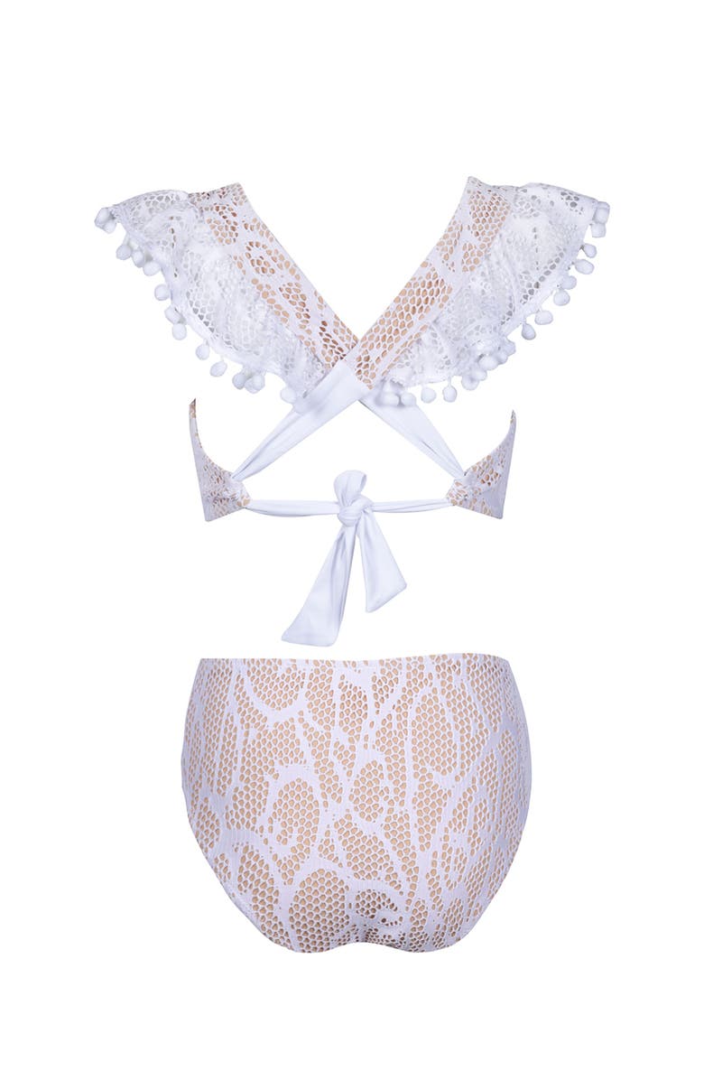 NESSI BYRD Kids' Lace Pompom Detail Two Piece Bikini, Alternate, color, White