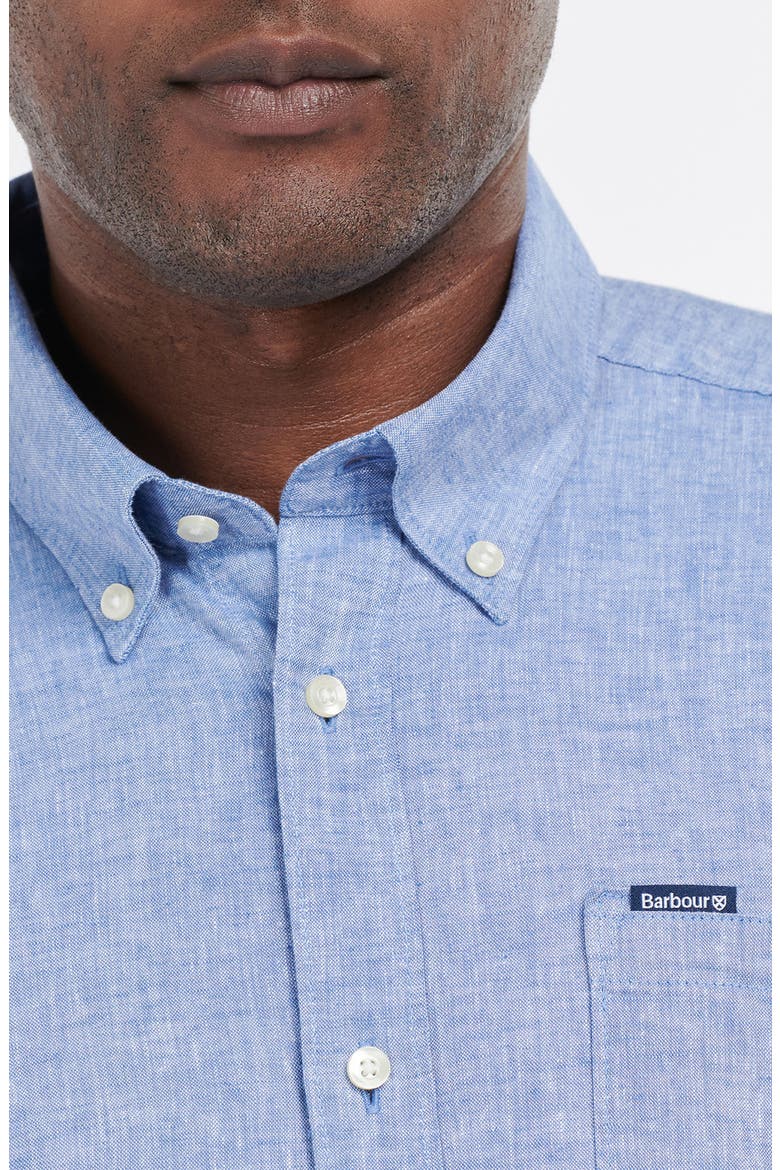 Nelson Tailored Fit Solid Linen & Cotton Button-Down Shirt, Alternate, color, BLUE