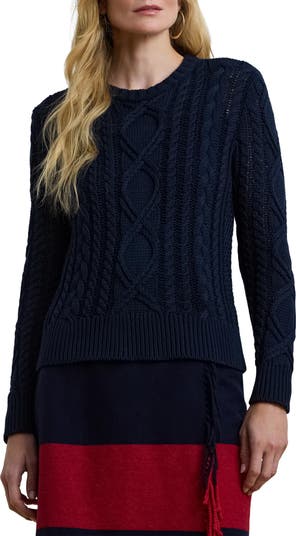 Ralph Lauren Women s Aran Knit Cotton Blend Crewneck Sweater