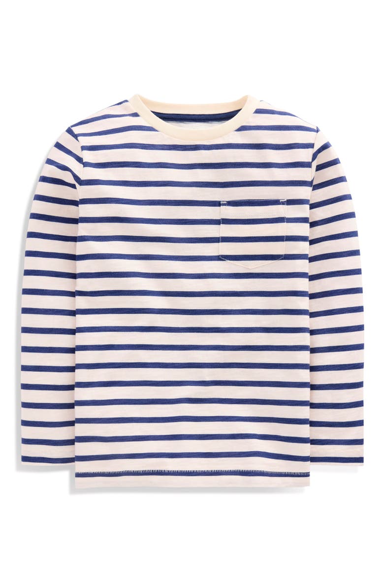 Kids' Everyday Long Sleeve Cotton Pocket T-Shirt, Main, color, SOFT IVORY/ COLLEGE NAVY