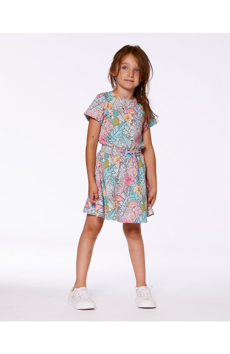 Deux par Deux Little Girl's Printed French Terry Dress Lilac Tropical And Pink Flamingos, Alternate, color, 