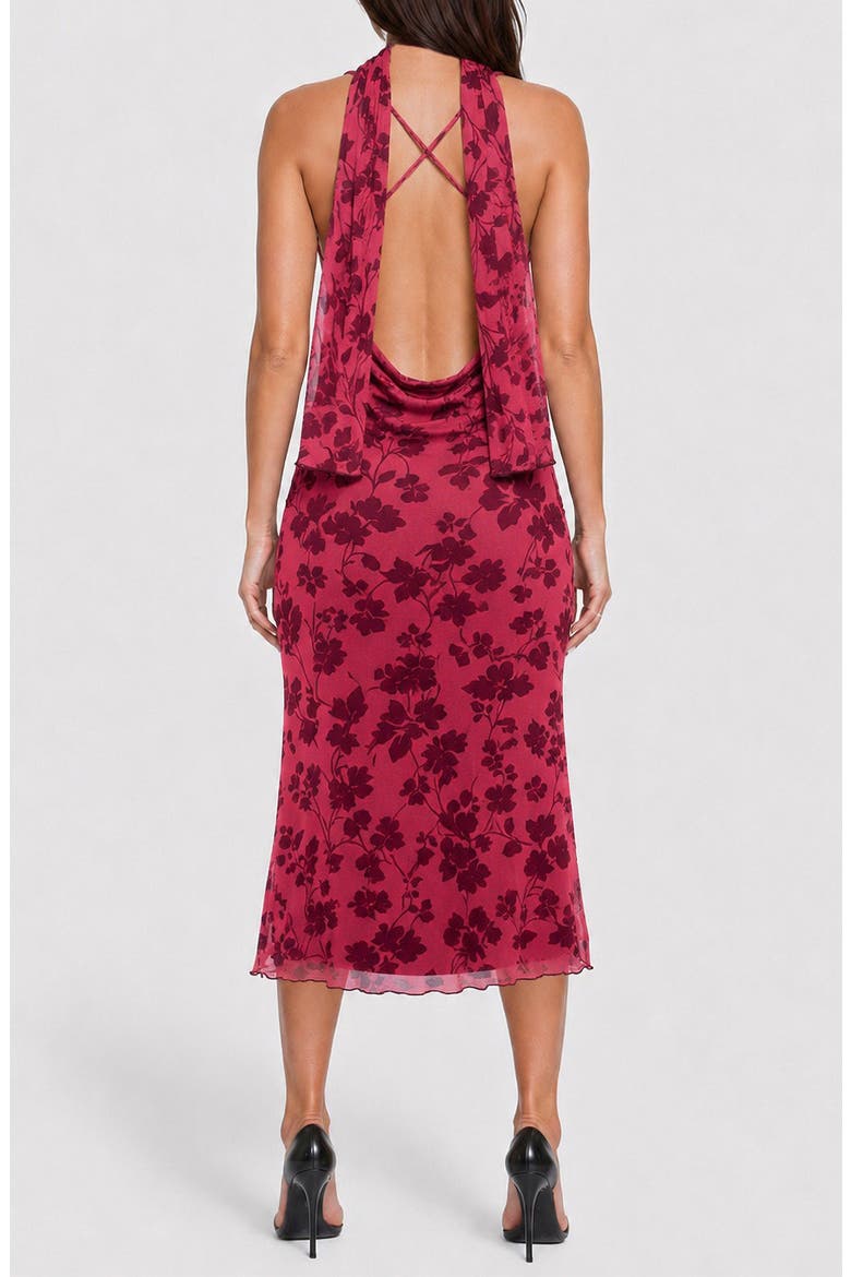 Mesh Cowl Maxi Dress, Alternate, color, MERLOT