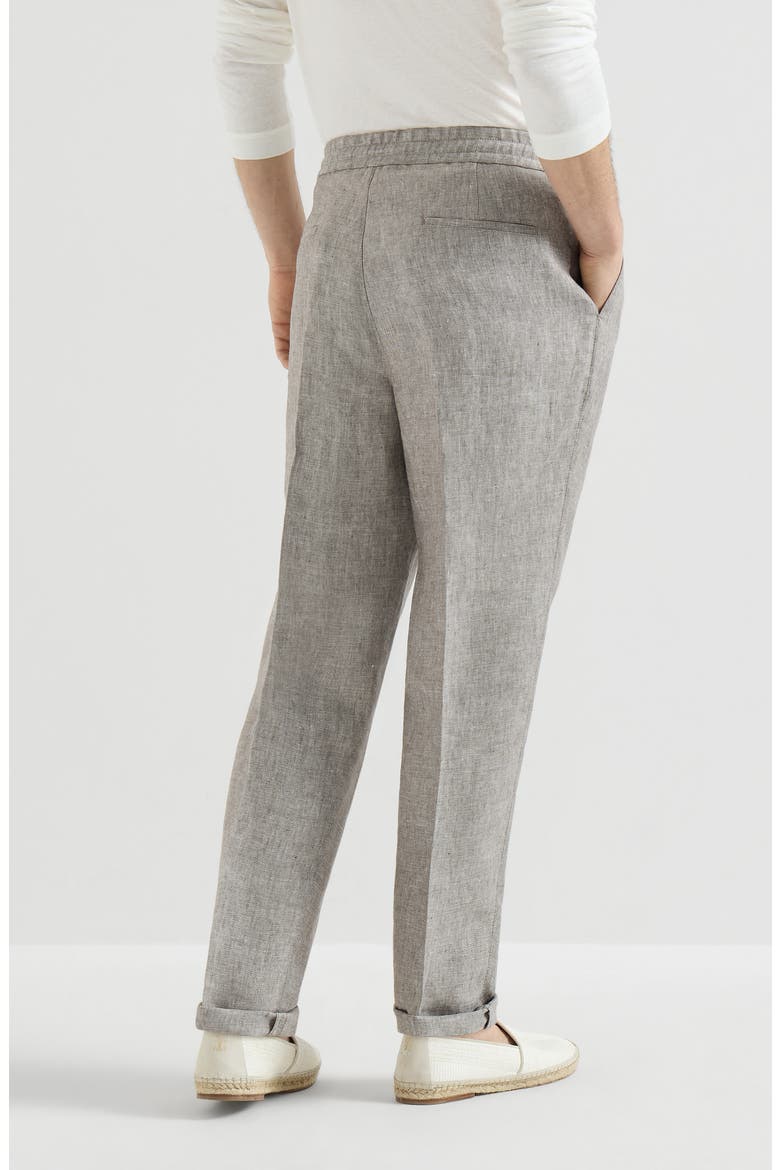 Linen and hemp diagonal trousers with drawstring and double pleats, Alternate, color, Light Grey