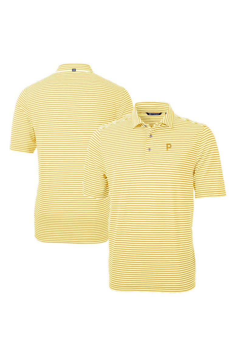 Men's Cutter & Buck Gold Pittsburgh Pirates Virtue Eco Pique Stripe Recycled Polo, Main, color, Gold