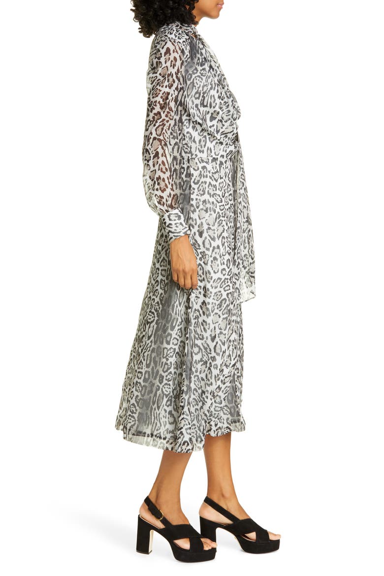 Tommy x Zendaya Leopard Tie Neck Long Sleeve Midi Dress (Nordstrom Exclusive), Alternate, color, SNOW LEOPARD PRINT