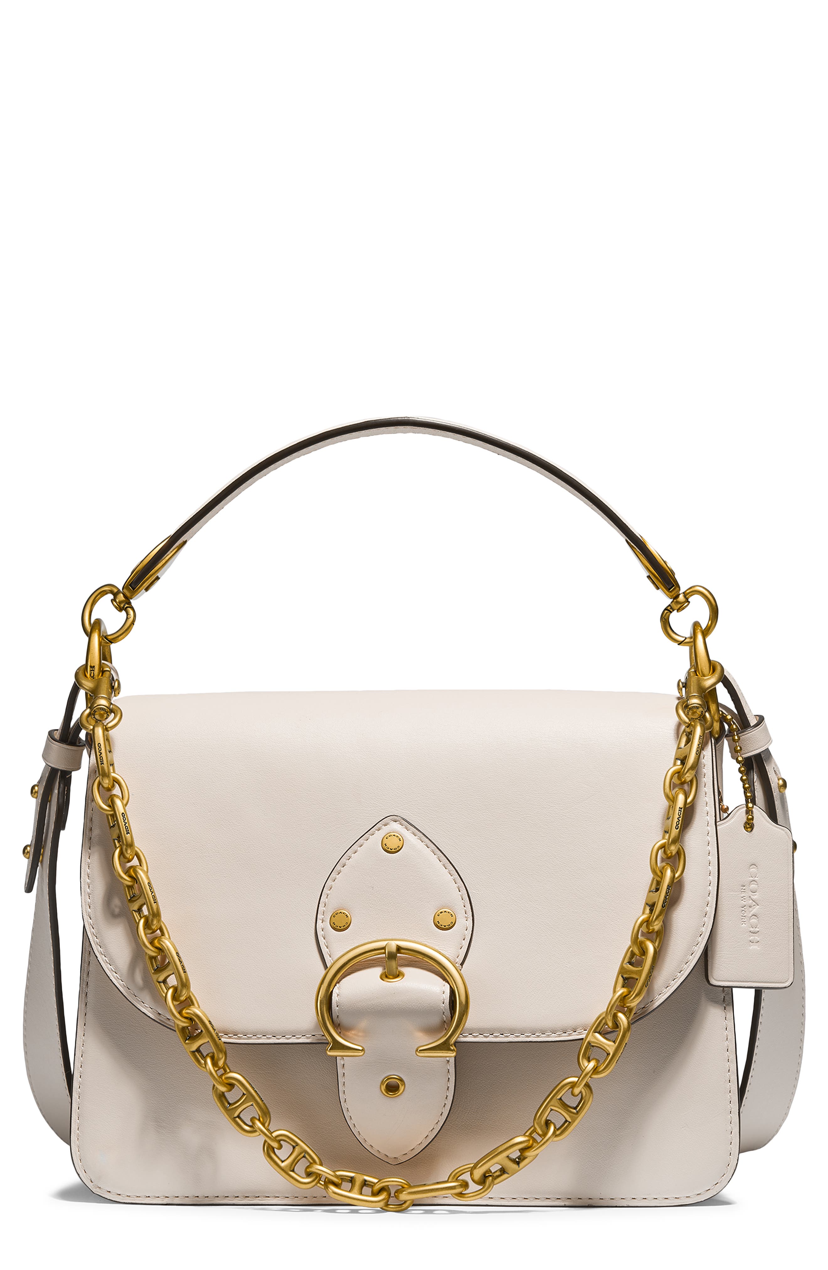 Beat Leather Flap Bag, Main, color, BRASS/ CHALK