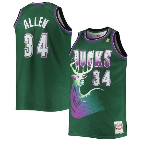 Men's Mitchell & Ness Ray Allen Hunter Green Milwaukee Bucks Big & Tall 1996/97 Hardwood Classics Swingman Jersey