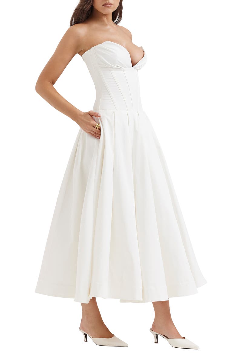 Lady Strapless Midi Dress, Alternate, color, WHITE