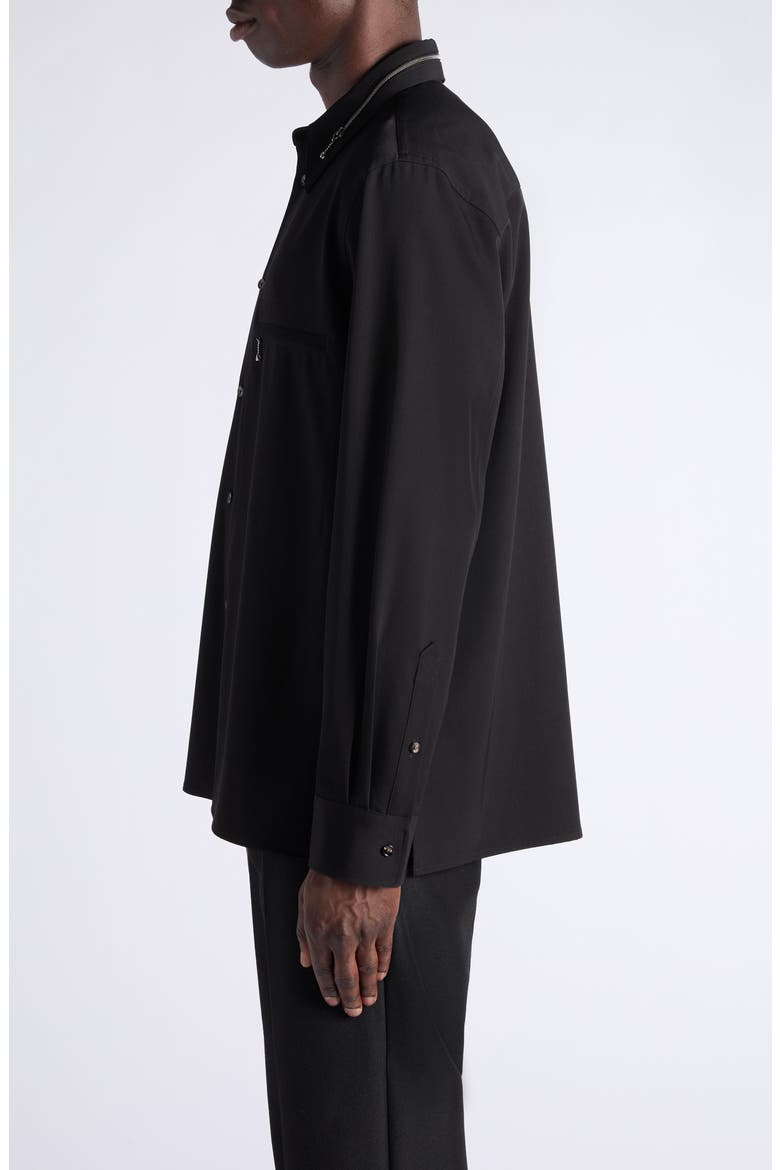 Black Wool Twill Button-Up Overshirt, Alternate, color, 1010 DOUBLE BLACK