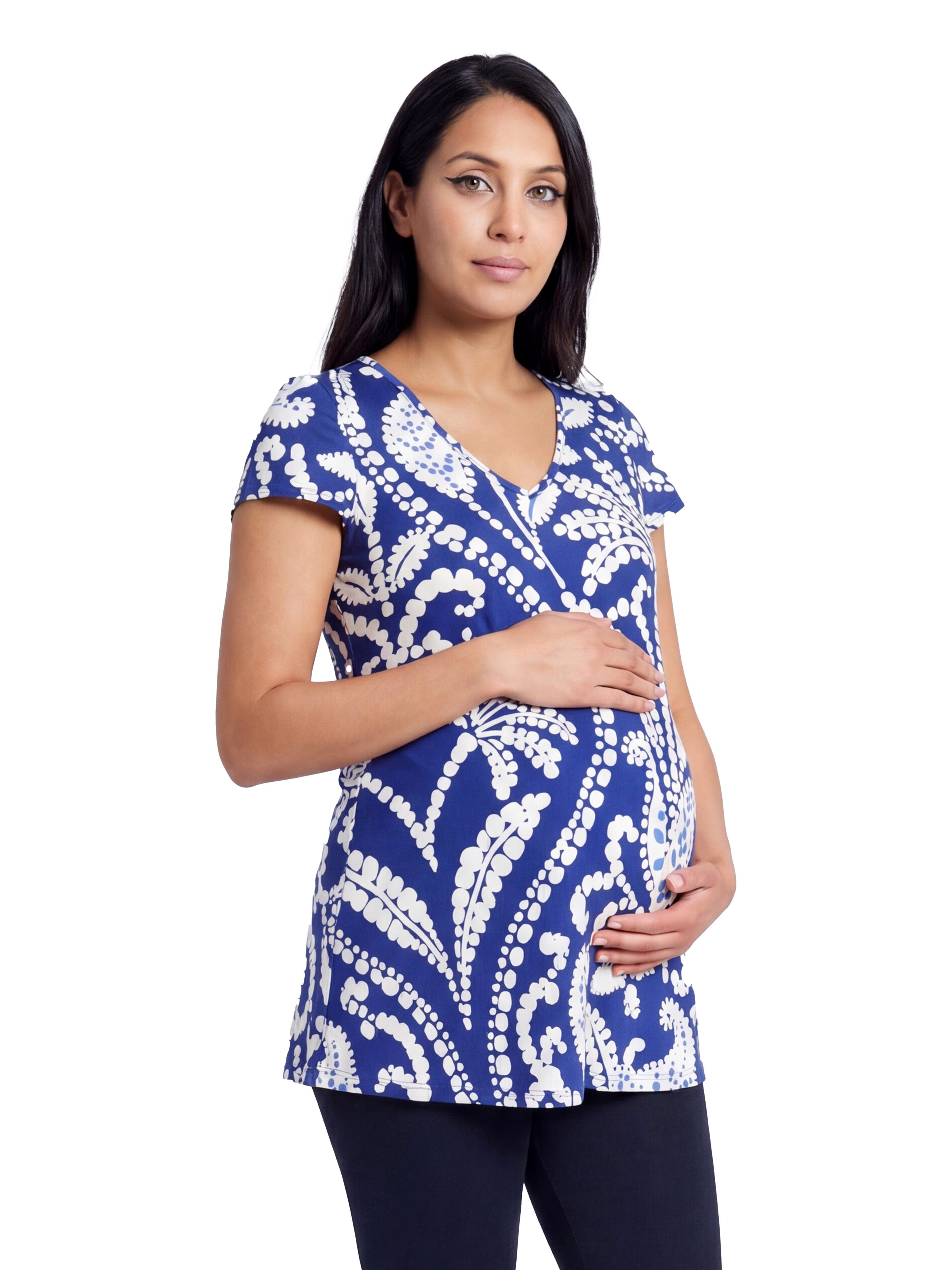 Maternity Basic Paisley Print V-Neck Short Sleeve Flared Tunic Top - image 2