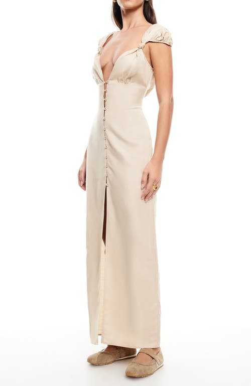 Lioness Meadow Cap Sleeve Linen Blend Maxi Dress In Neutral