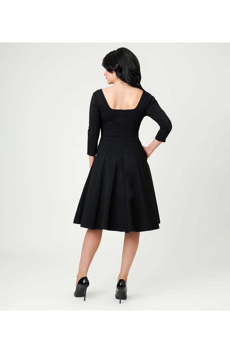 Unique Vintage Square Neck Pleated Swing Dress, Alternate, color, Onyx